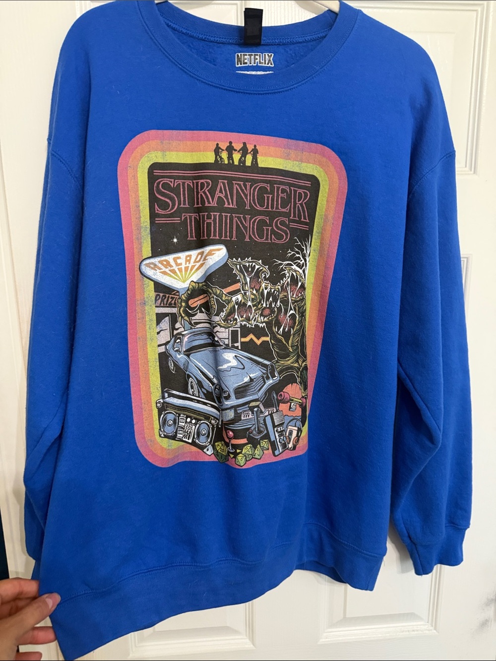 Netflix Royal Blue Stranger Things Retro Arcade Crewneck